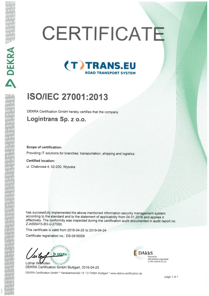 Certificate ISO 27001