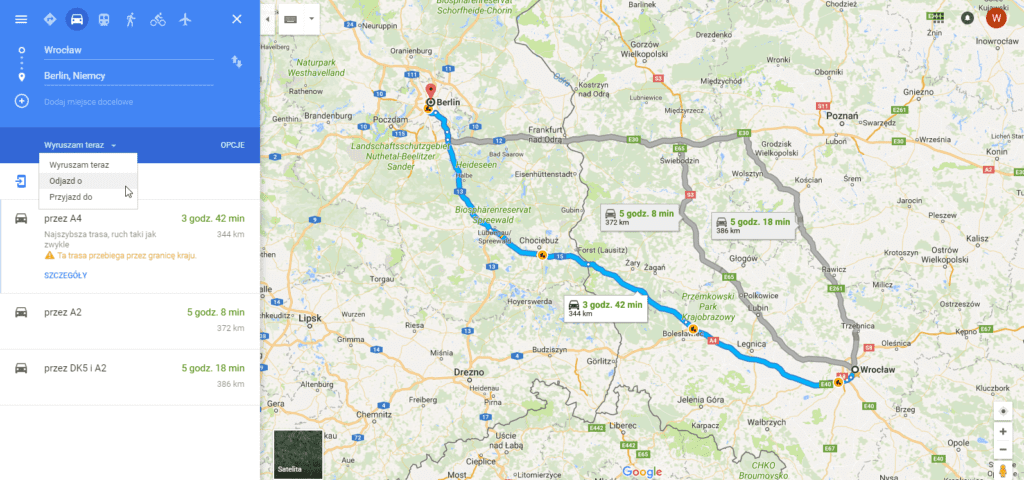 google maps szacowanie dystansu trasy
